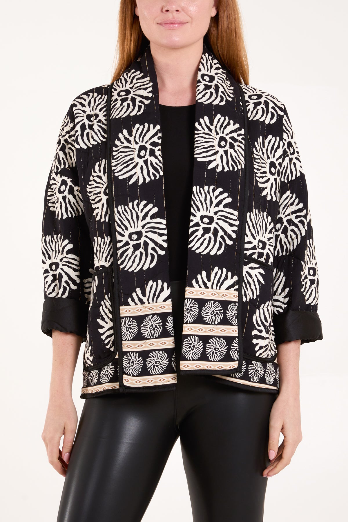 Floral Print Border Padded Jacket