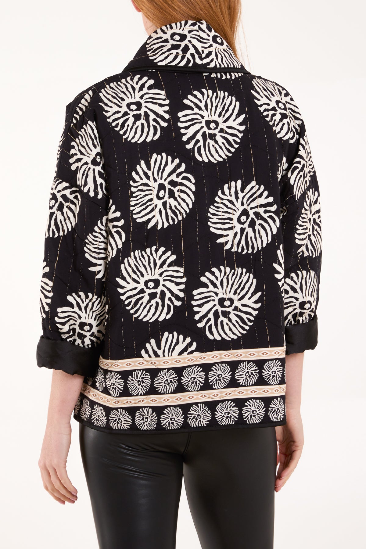 Floral Print Border Padded Jacket