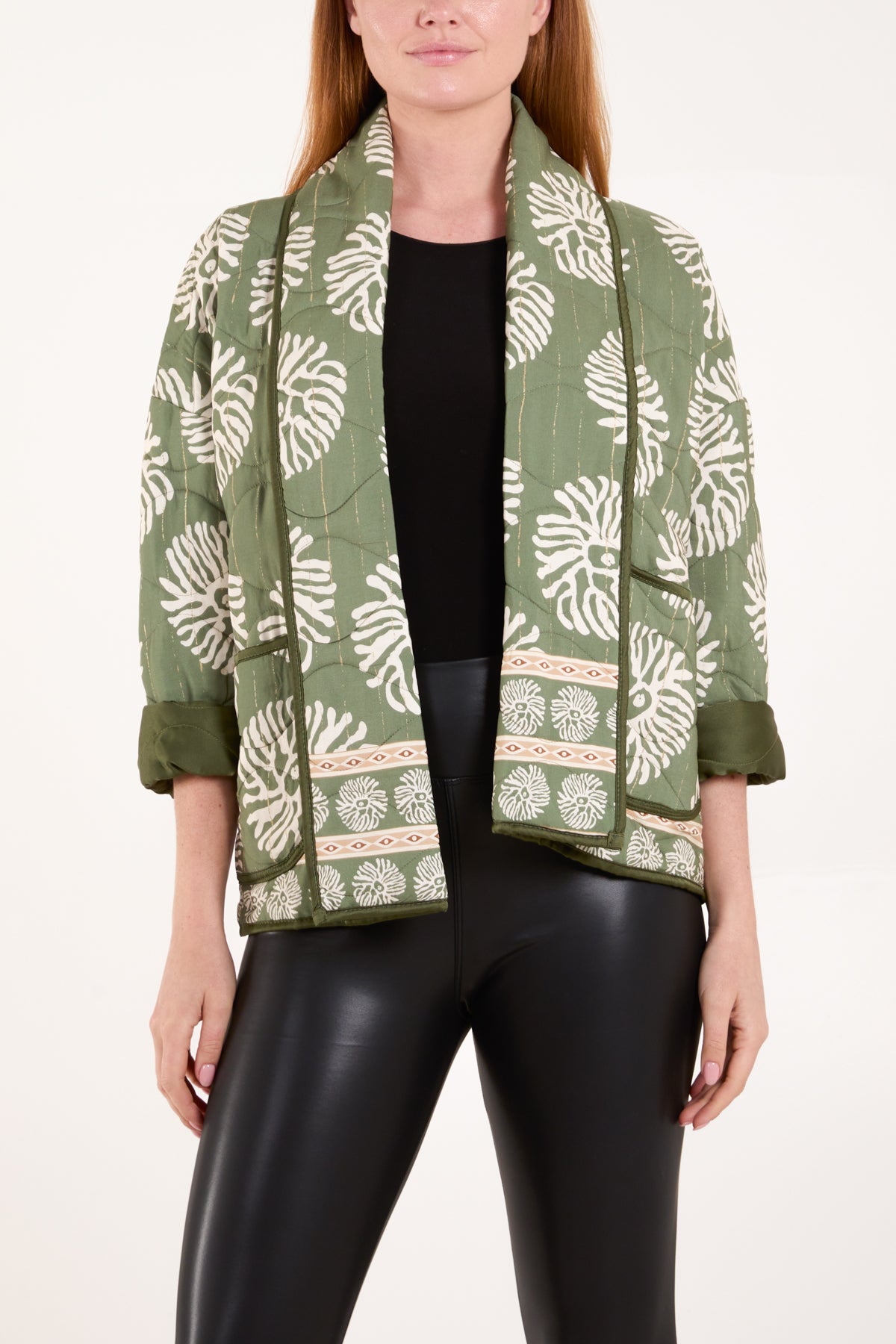 Floral Print Border Padded Jacket