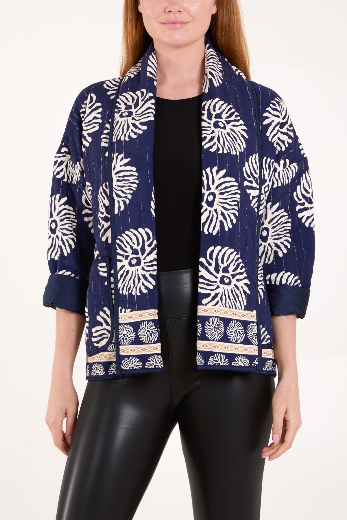 Floral Print Border Padded Jacket