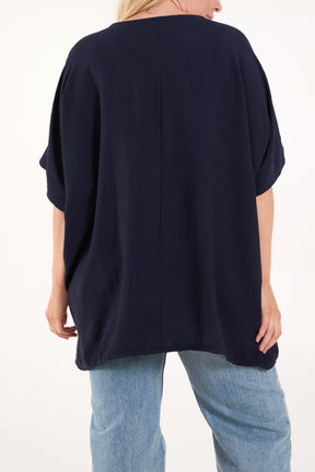 Short Sleeve Side Pockets Blouse