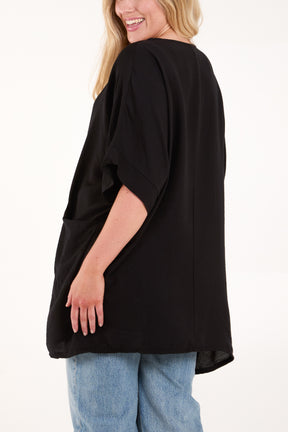 Short Sleeve Side Pockets Blouse