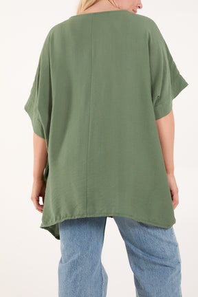 Short Sleeve Side Pockets Blouse