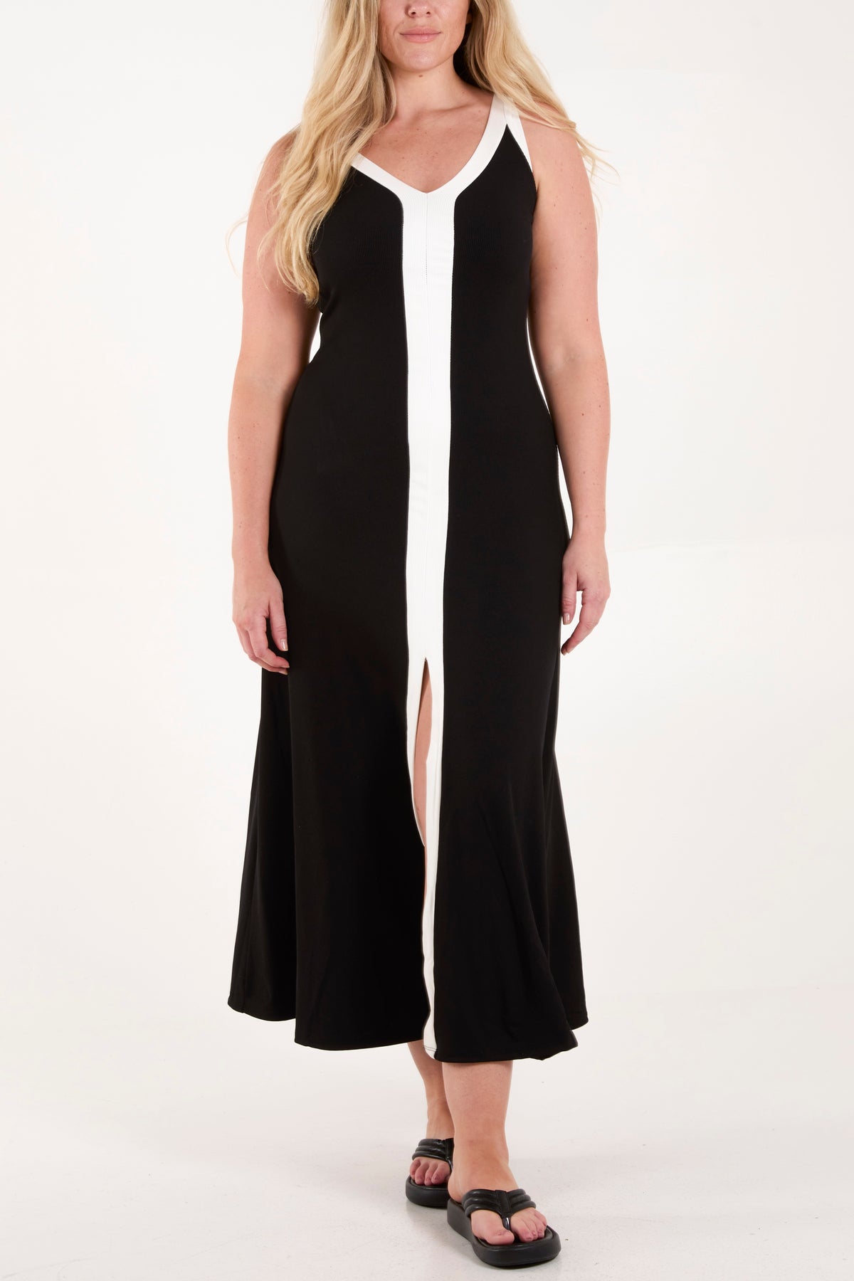 Ribbed Split Front Panel Dress