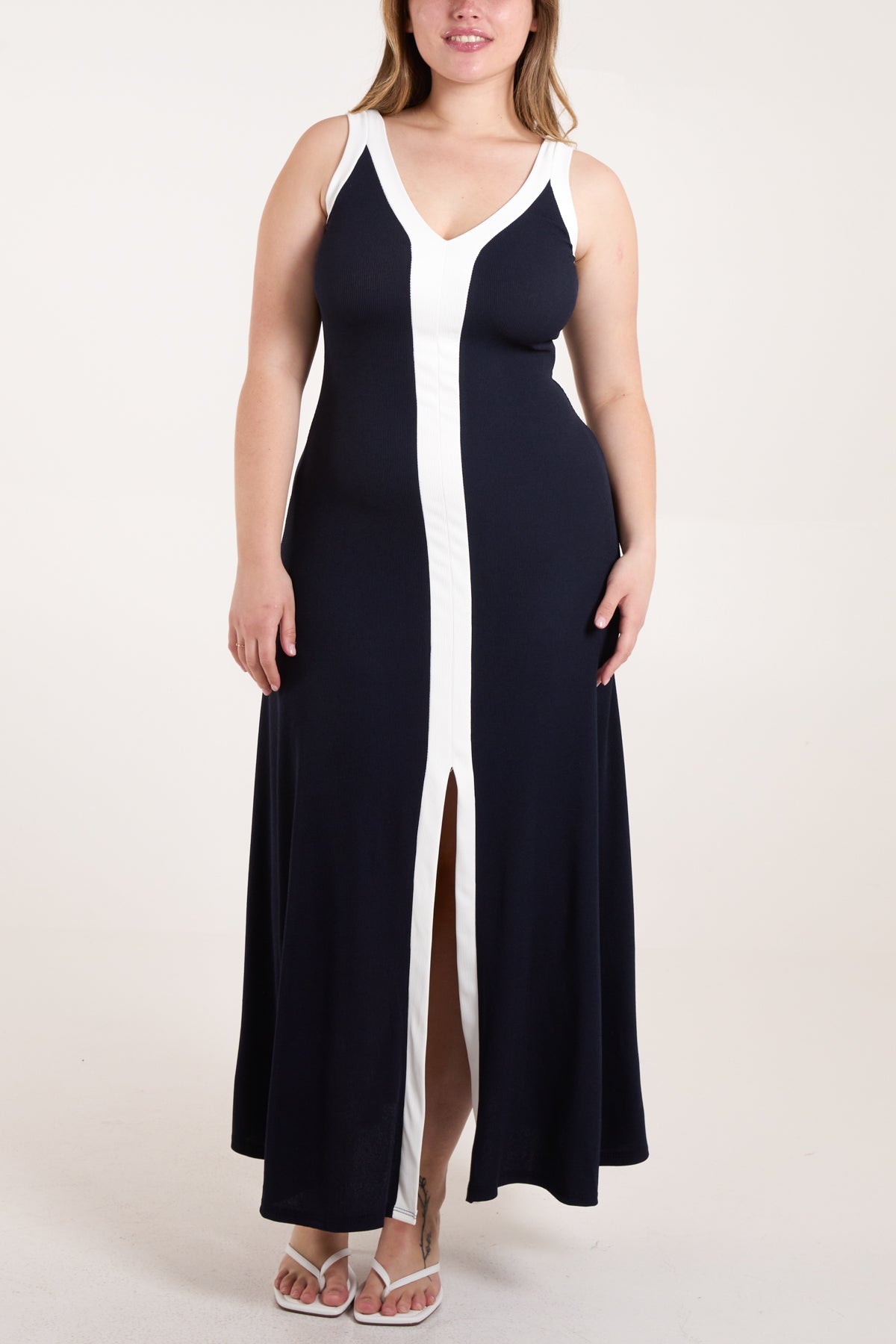 Ribbed Split Front Panel Dress