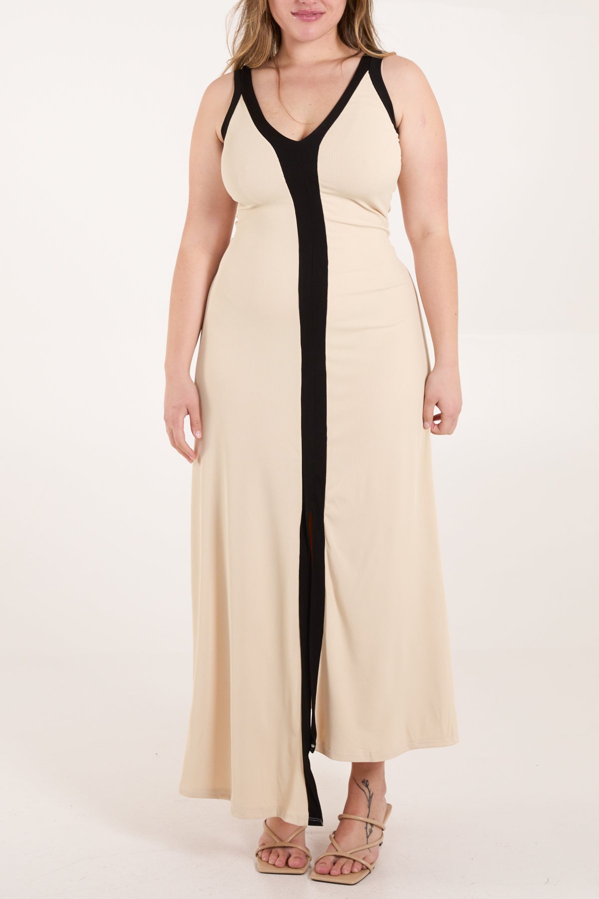 Ribbed Split Front Panel Dress