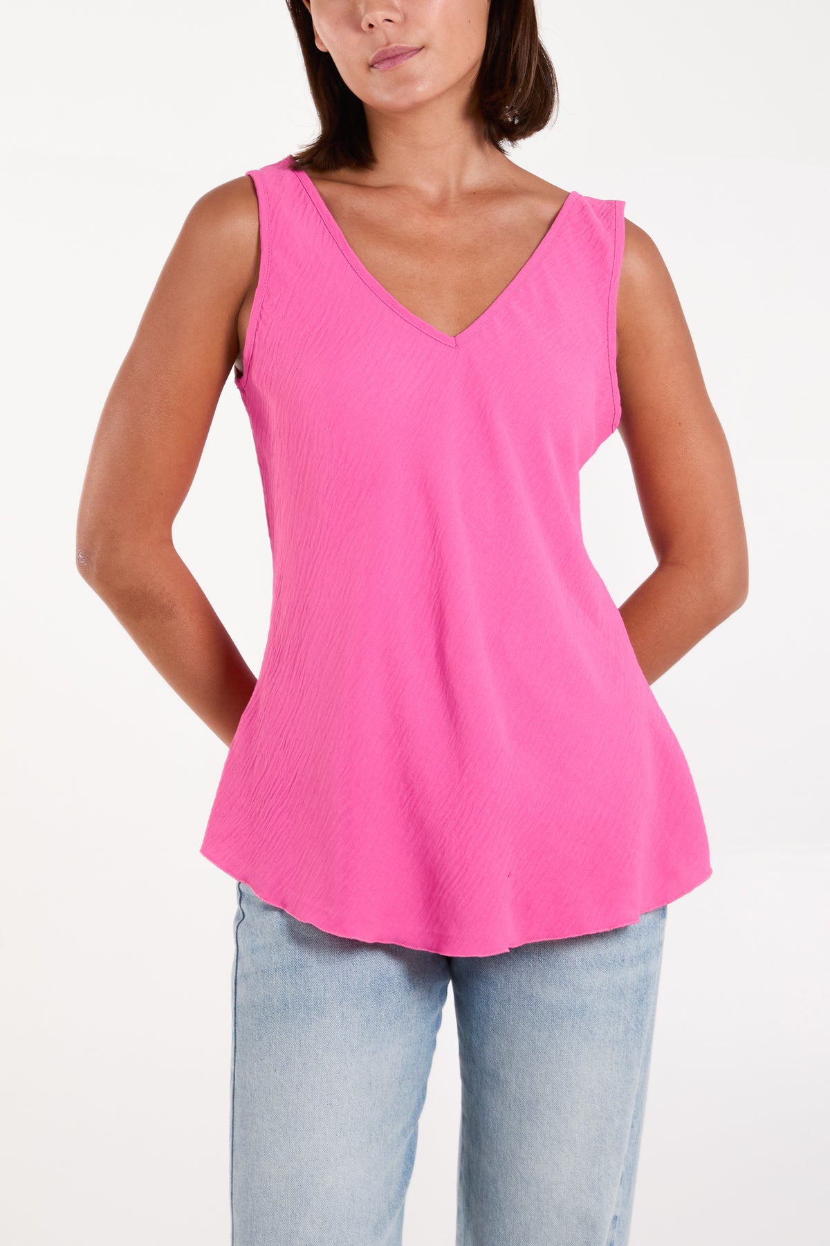 Bias Cut Double V-Neck Basic Top