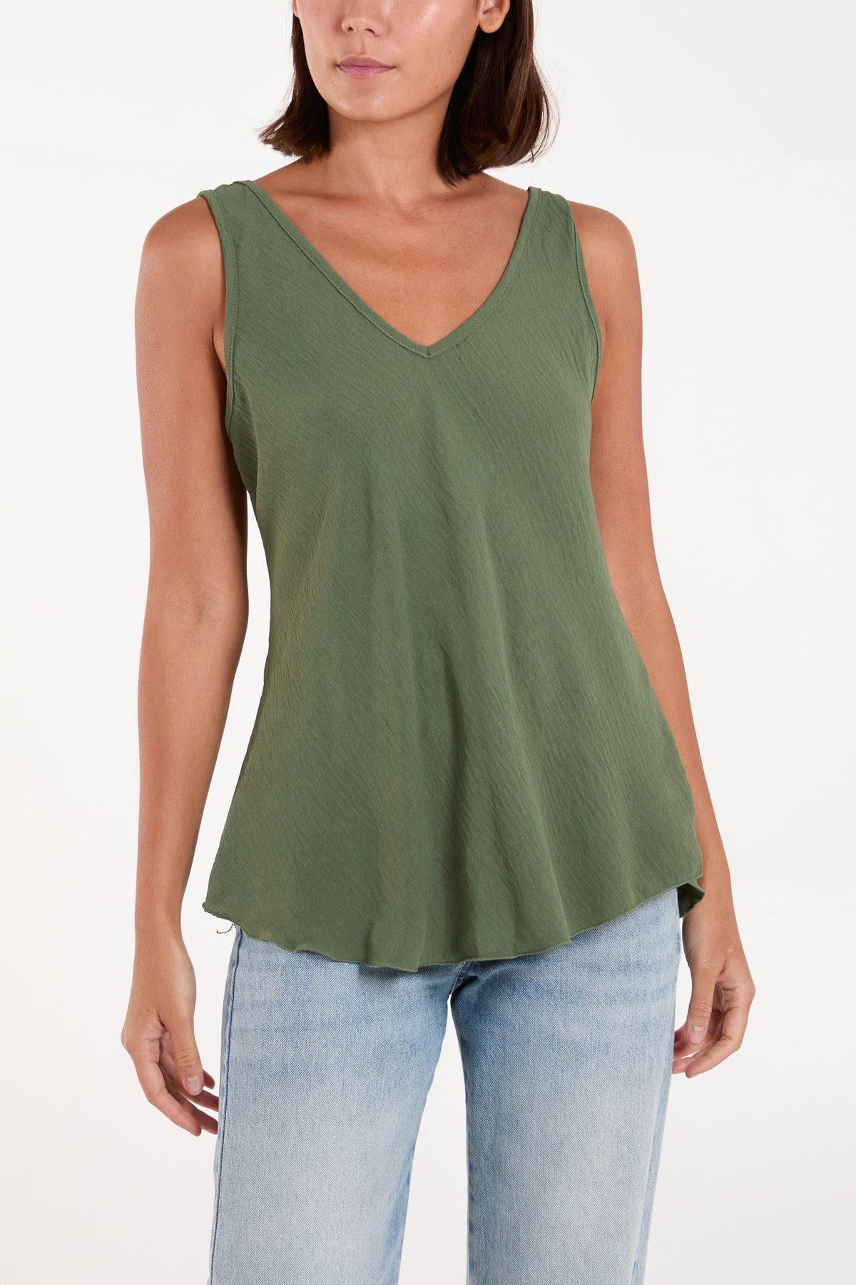 Bias Cut Double V-Neck Basic Top