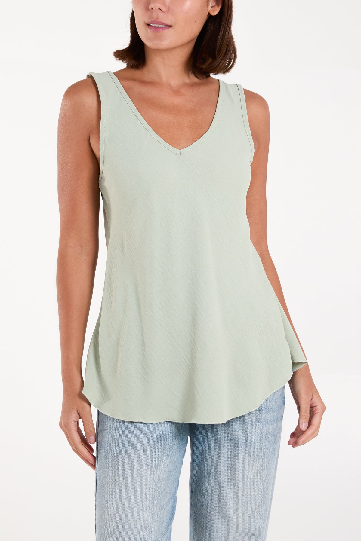 Bias Cut Double V-Neck Basic Top