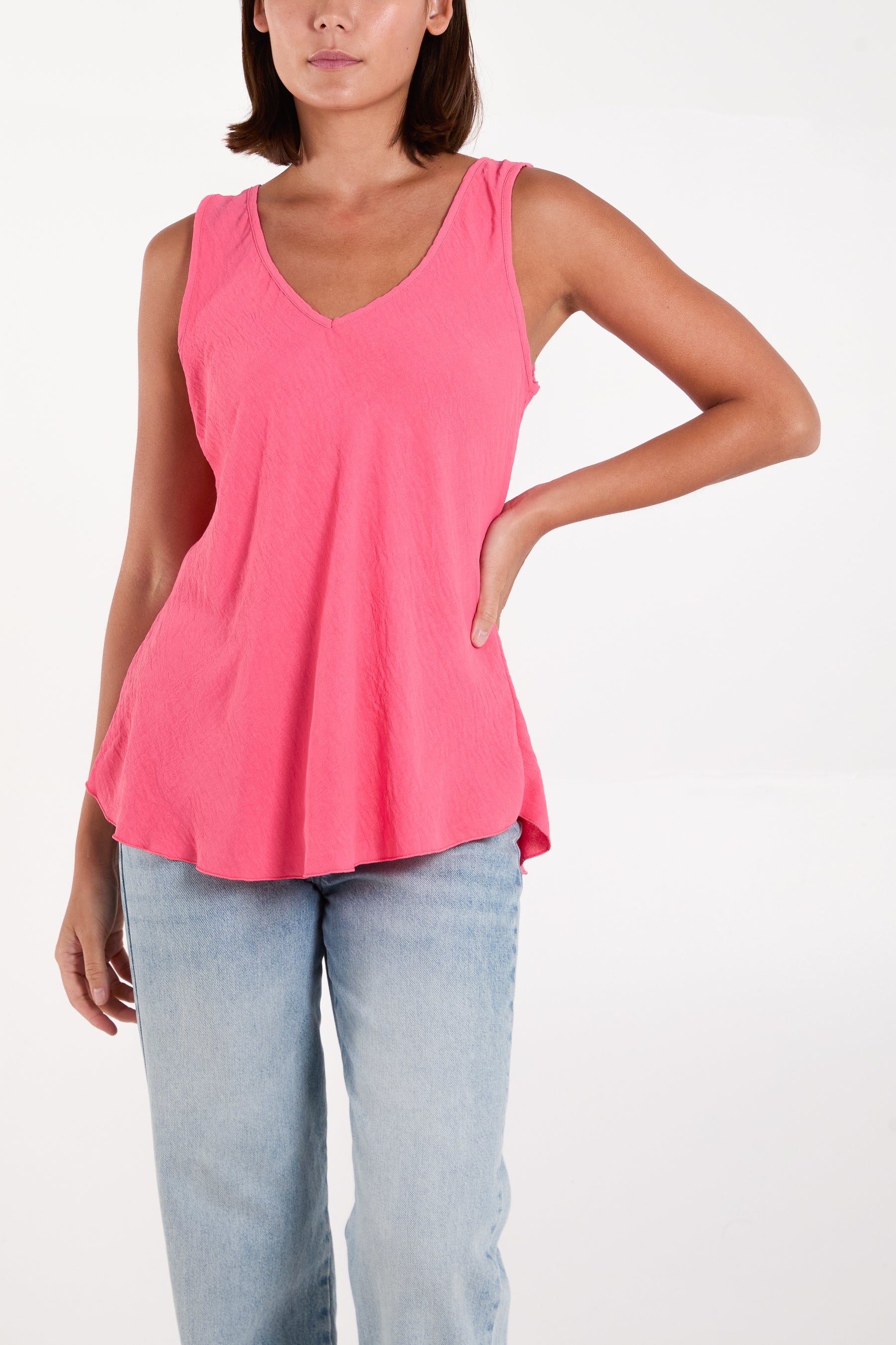 Bias Cut Double V-Neck Basic Top