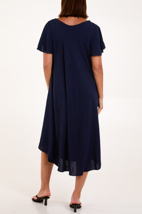 V-Neck Short Sleeve Smock Midi Dress