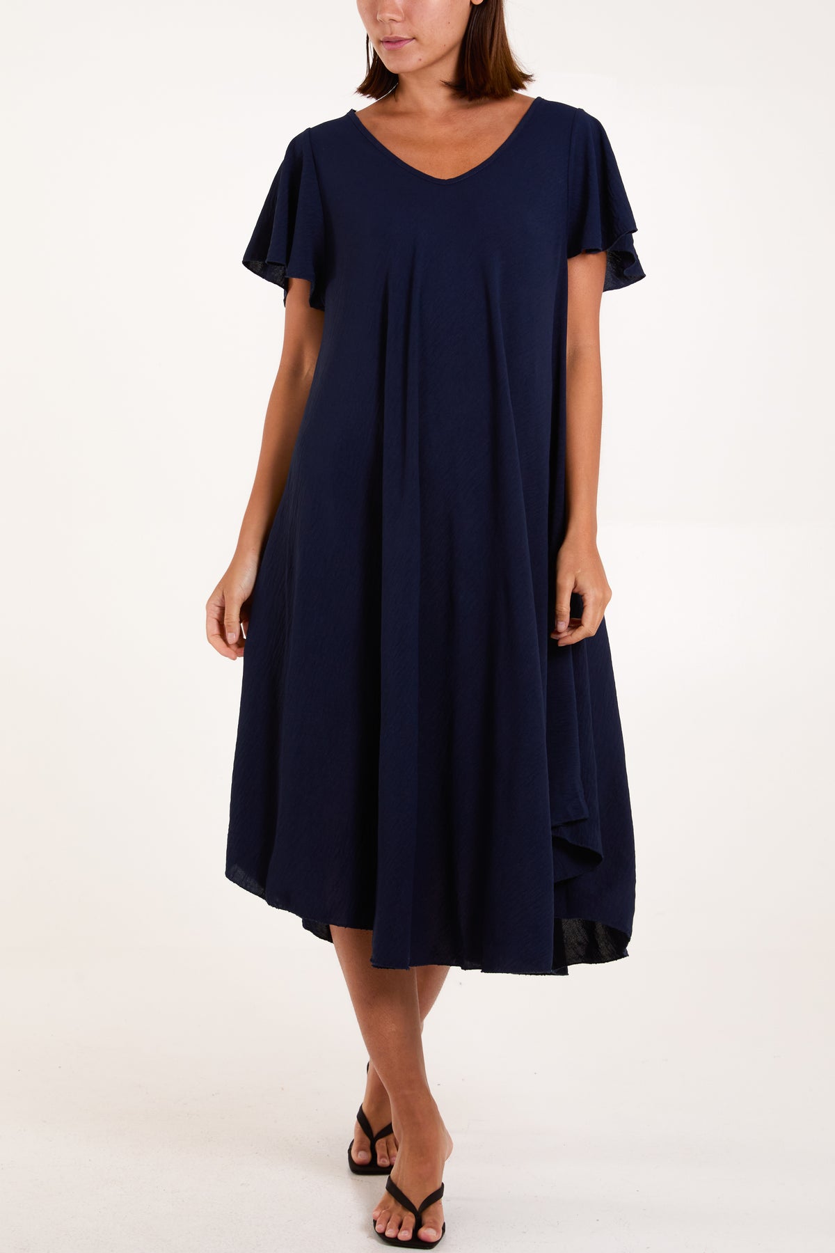 V-Neck Short Sleeve Smock Midi Dress