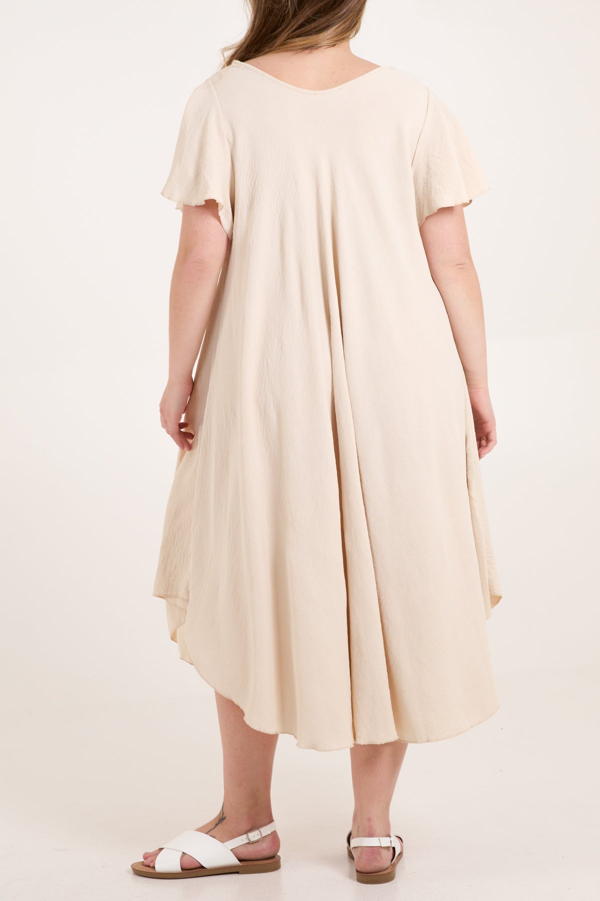 V-Neck Short Sleeve Smock Midi Dress