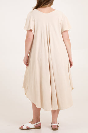 V-Neck Short Sleeve Smock Midi Dress