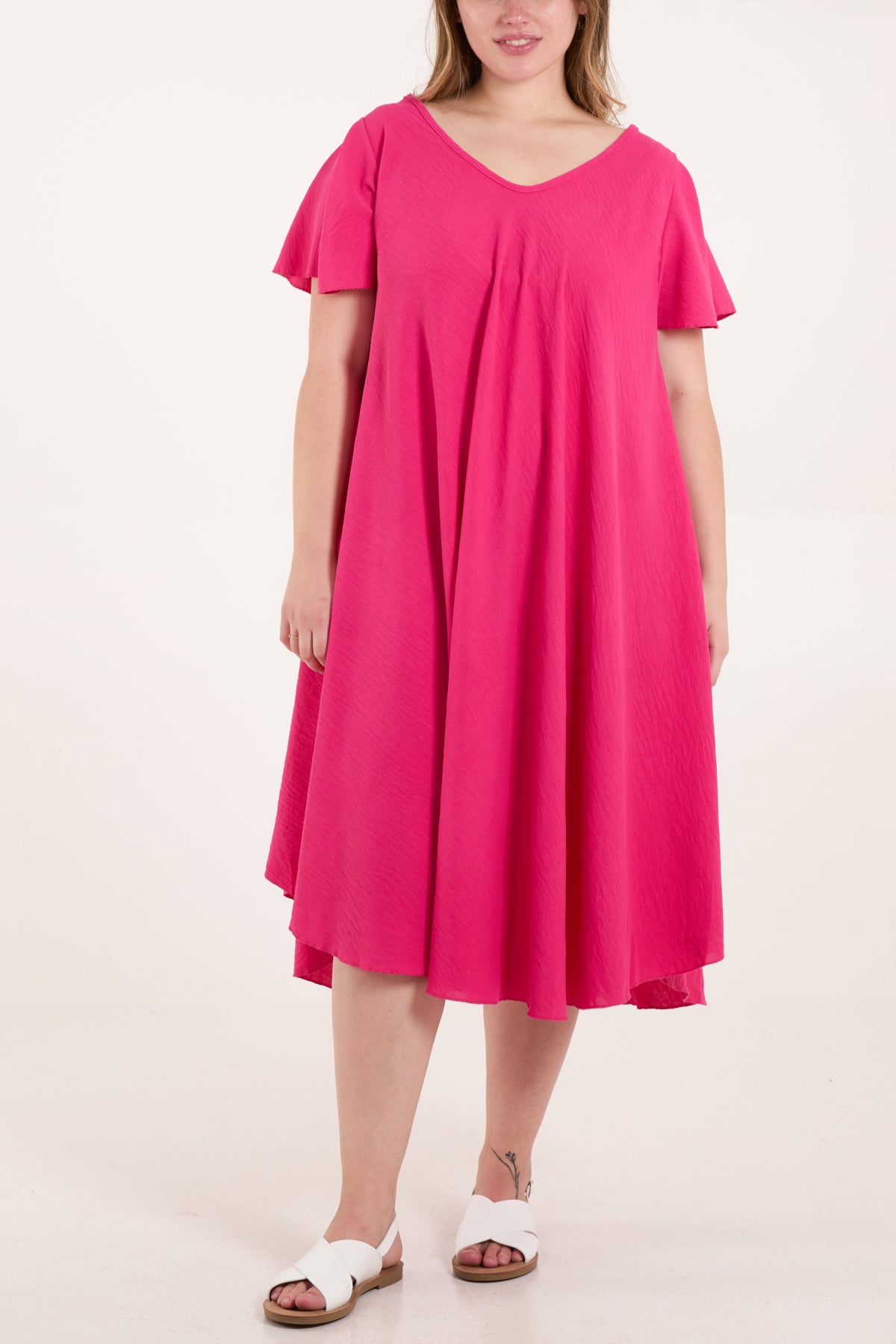 V-Neck Short Sleeve Smock Midi Dress