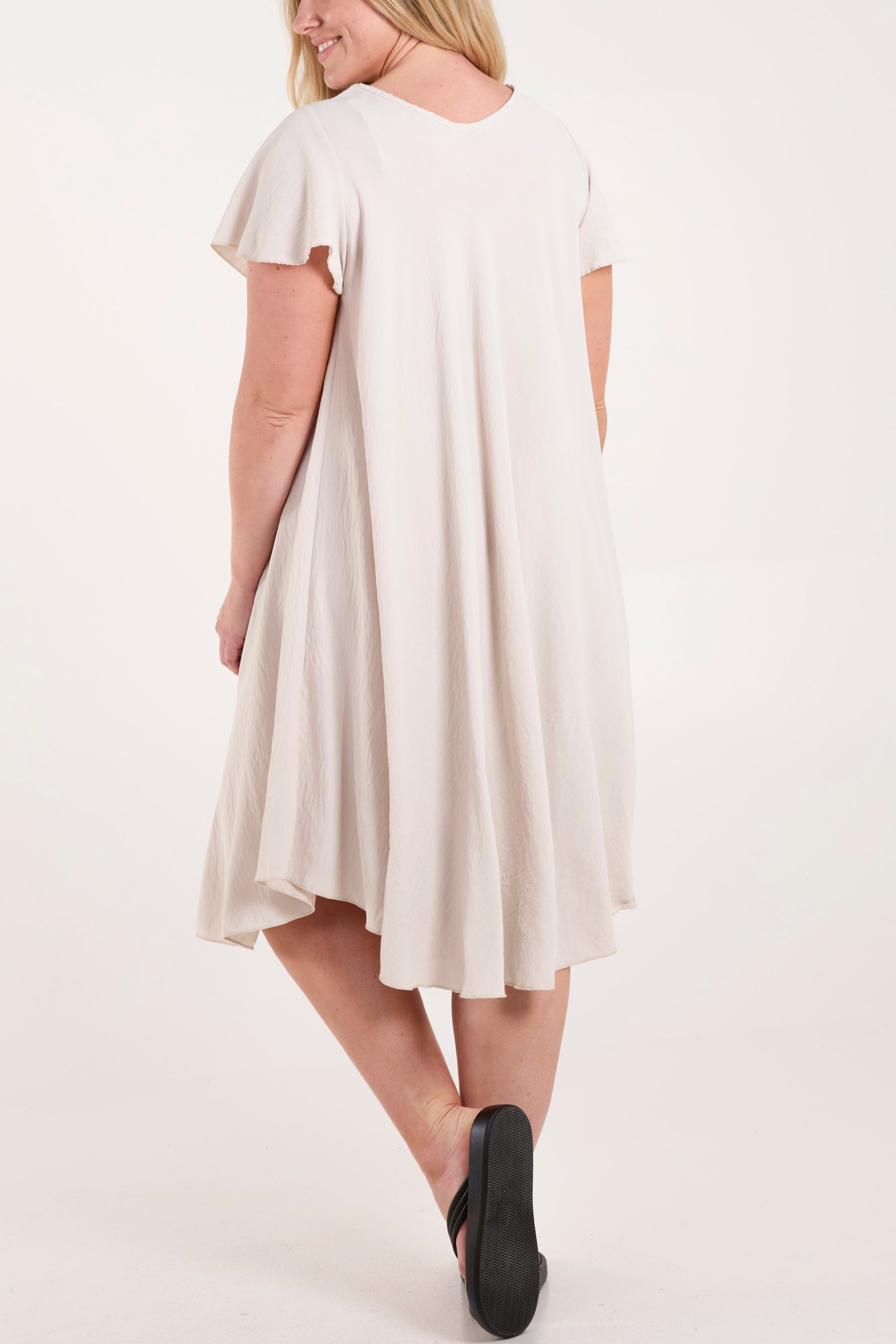 V-Neck Short Sleeve Smock Midi Dress