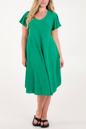 V-Neck Short Sleeve Smock Midi Dress