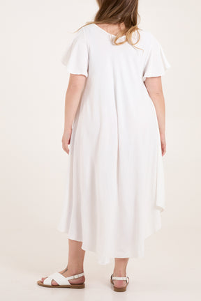 V-Neck Short Sleeve Smock Midi Dress