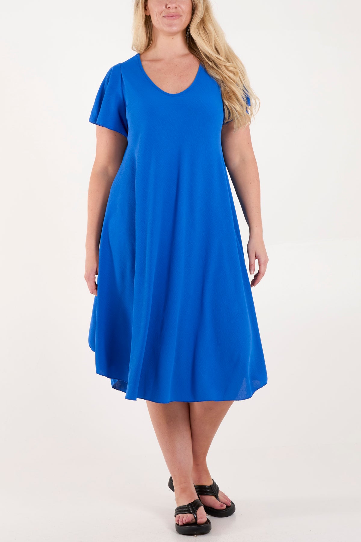 V-Neck Short Sleeve Smock Midi Dress