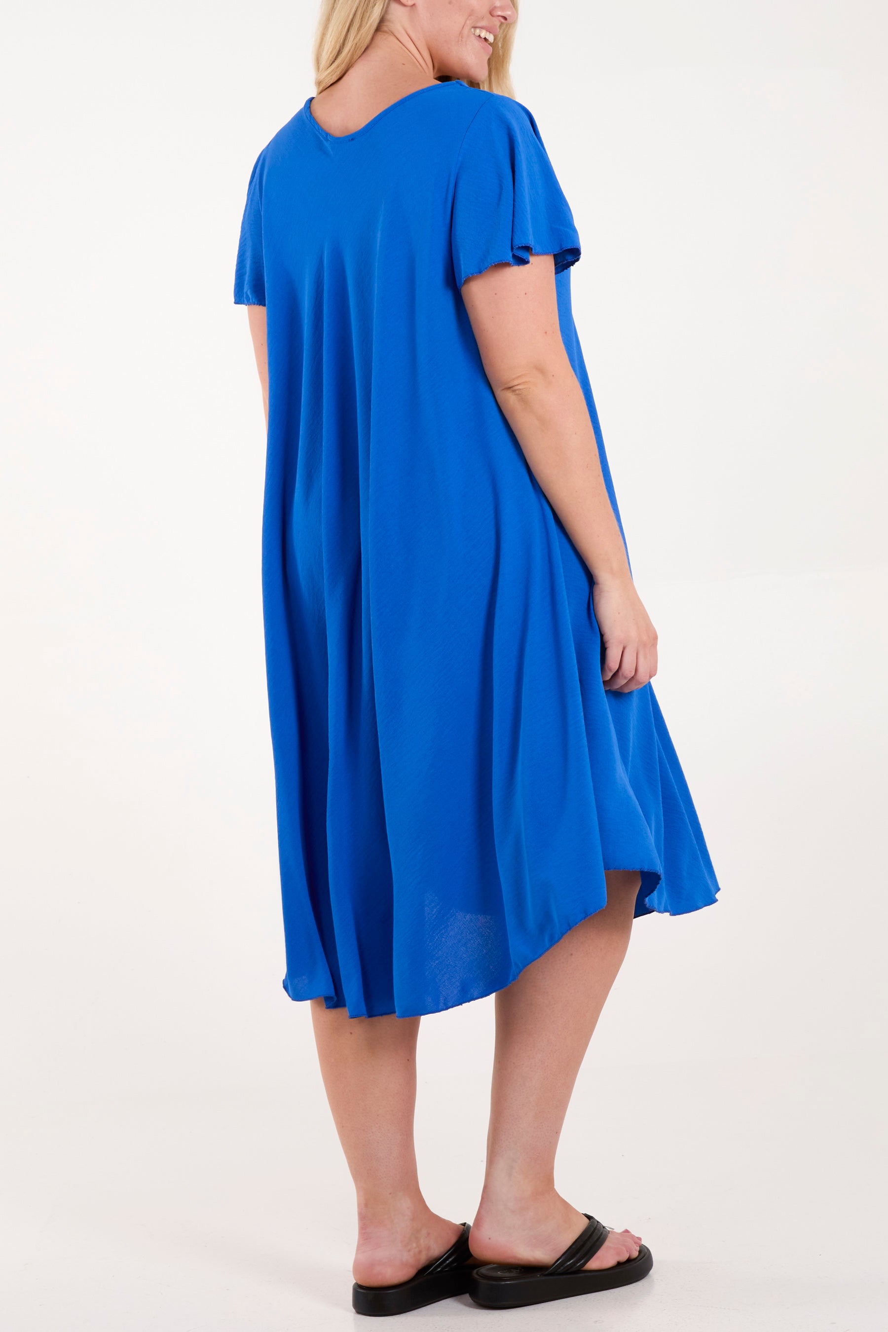 V-Neck Short Sleeve Smock Midi Dress