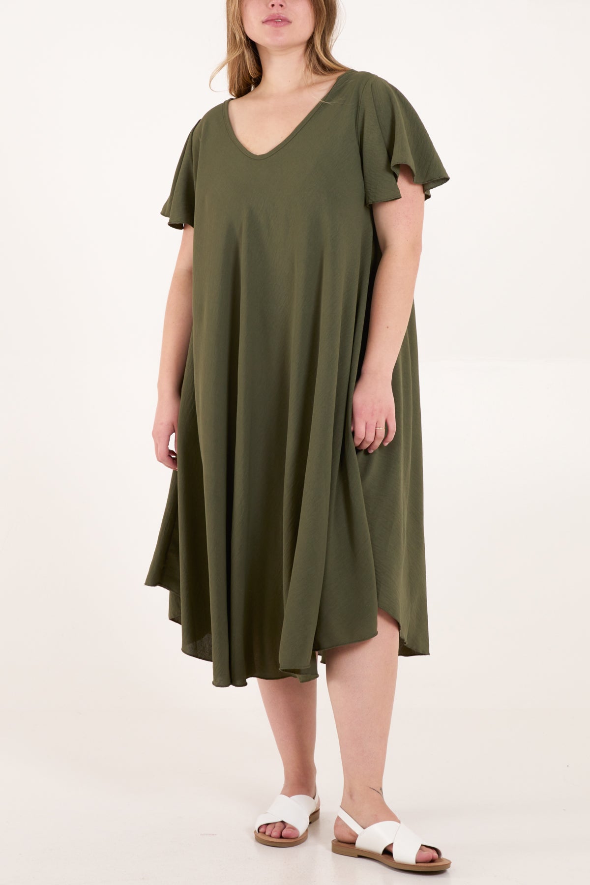 V-Neck Short Sleeve Smock Midi Dress