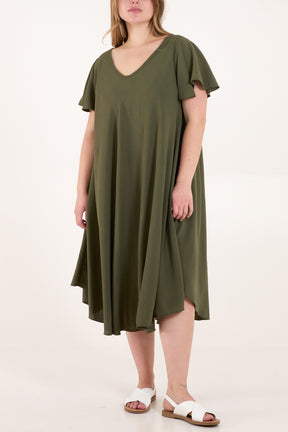 V-Neck Short Sleeve Smock Midi Dress