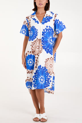 Retro Floral Collar Midi Dress