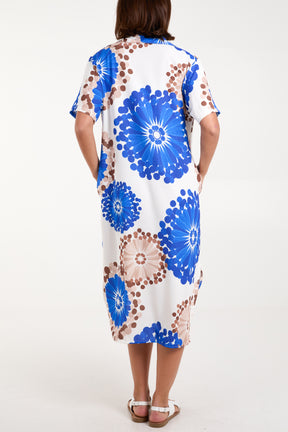 Retro Floral Collar Midi Dress