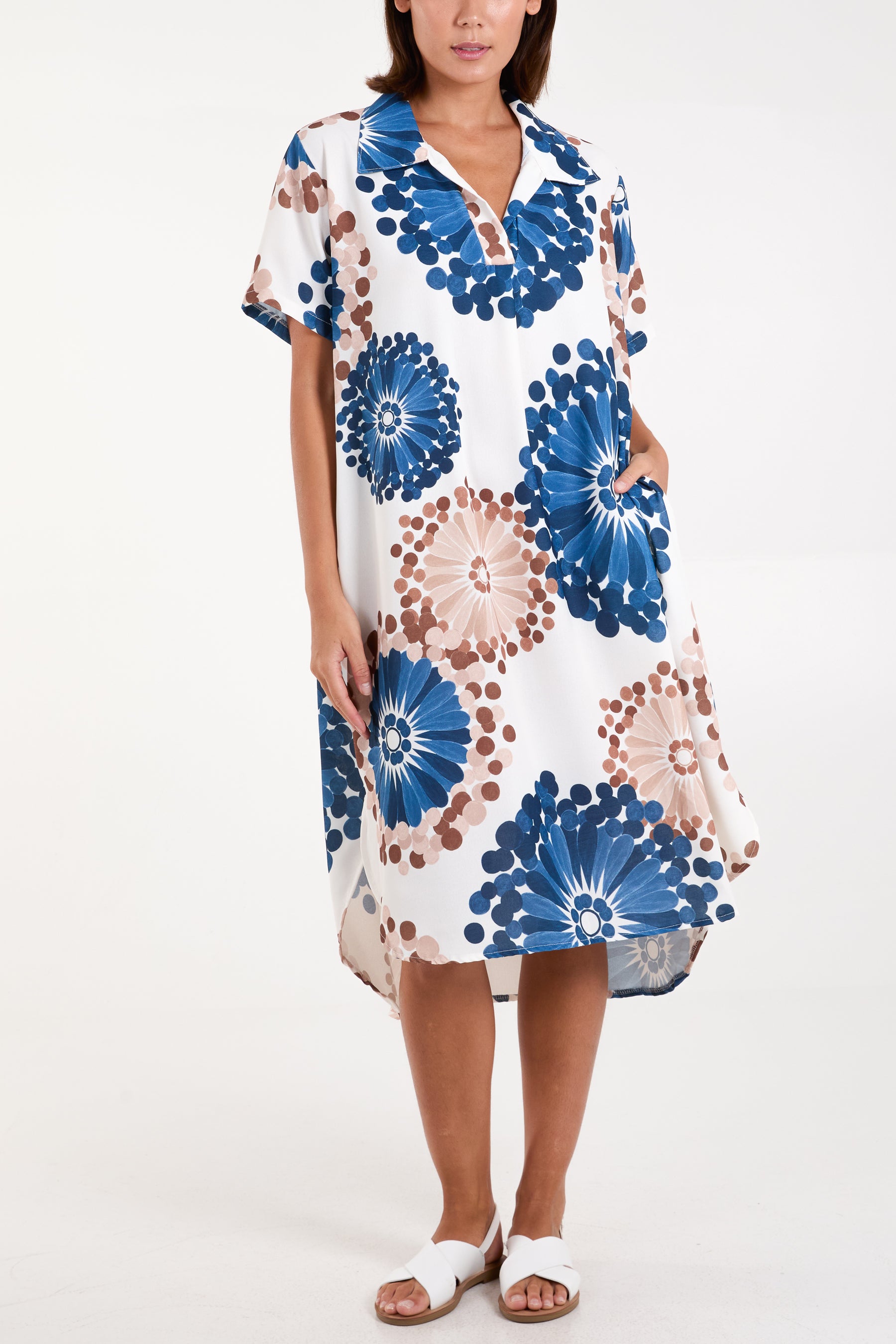 Retro Floral Collar Midi Dress