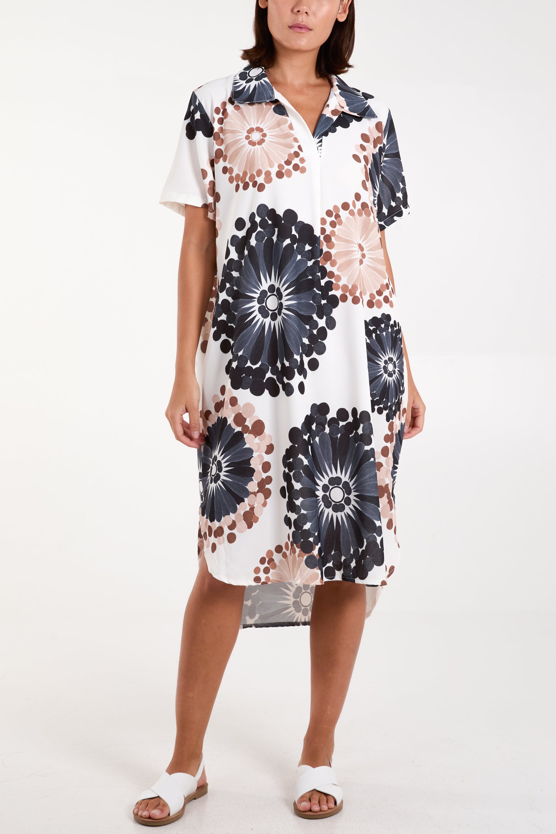 Retro Floral Collar Midi Dress