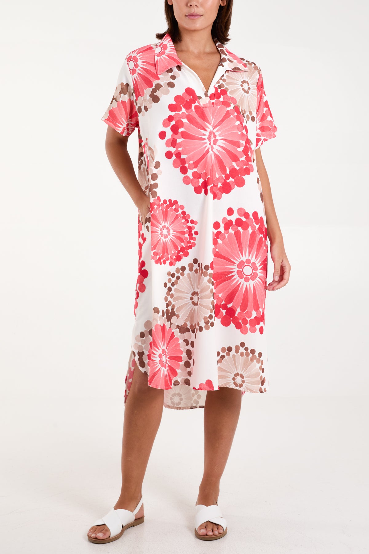 Retro Floral Collar Midi Dress