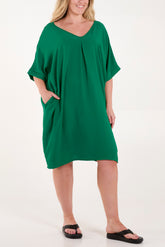 Double V-Neck Cocoon Pockets Dress