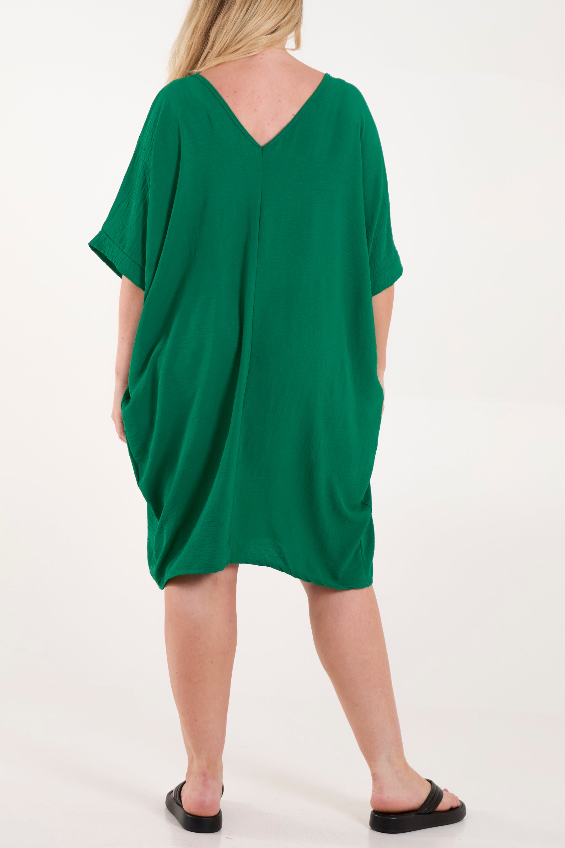 Double V-Neck Cocoon Pockets Dress