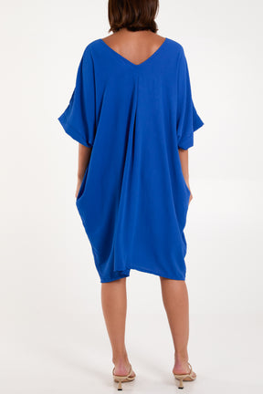 Double V-Neck Cocoon Pockets Dress