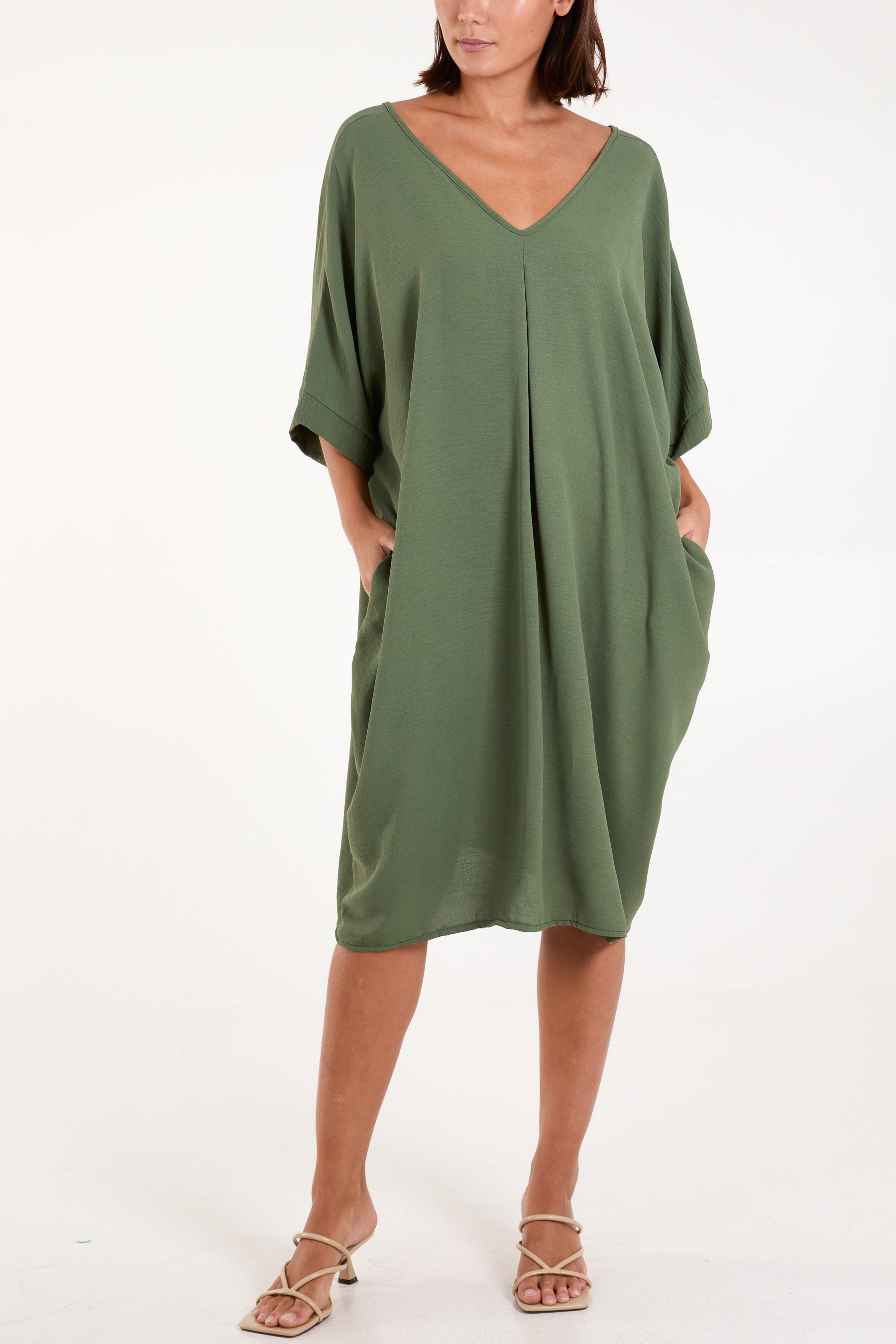 Double V-Neck Cocoon Pockets Dress