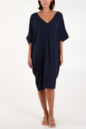 Double V-Neck Cocoon Pockets Dress