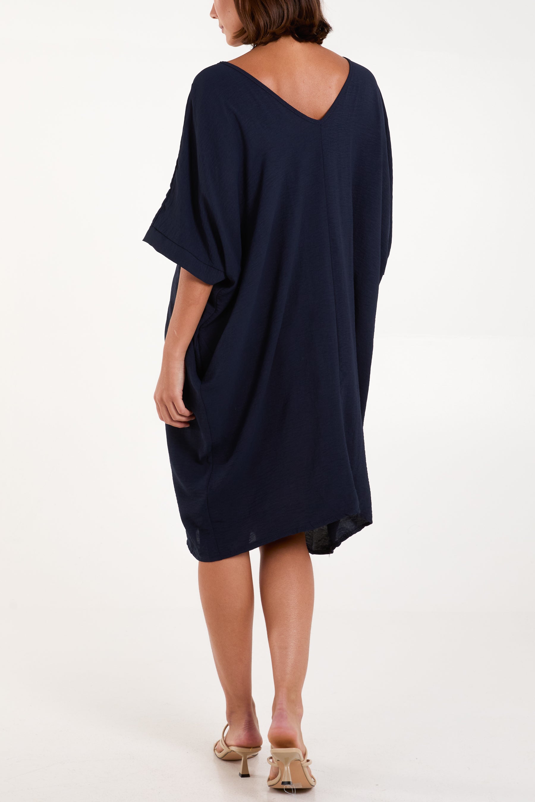 Double V-Neck Cocoon Pockets Dress