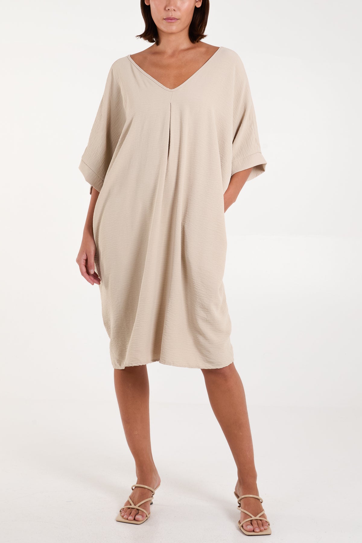 Double V-Neck Cocoon Pockets Dress