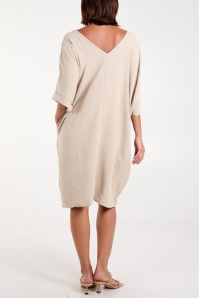 Double V-Neck Cocoon Pockets Dress