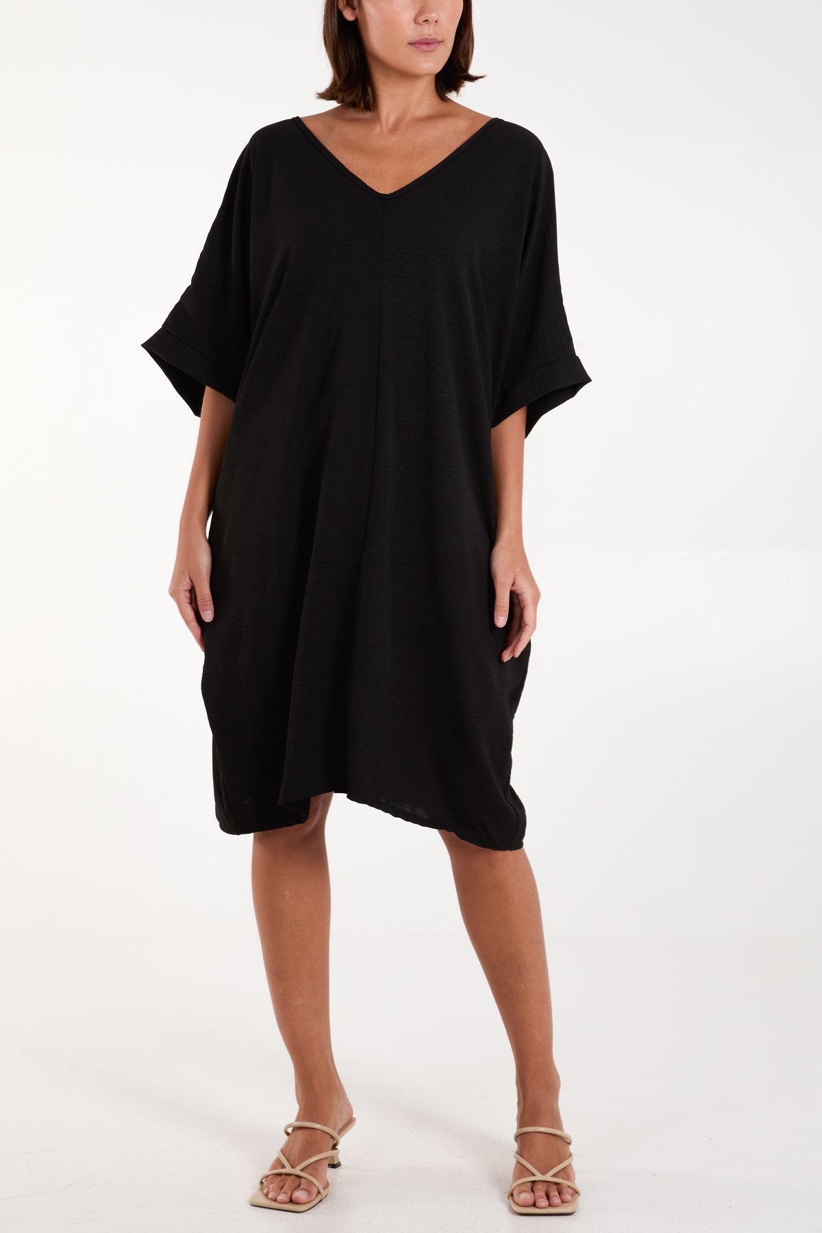 Double V-Neck Cocoon Pockets Dress