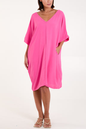 Double V-Neck Cocoon Pockets Dress