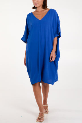 Double V-Neck Cocoon Pockets Dress