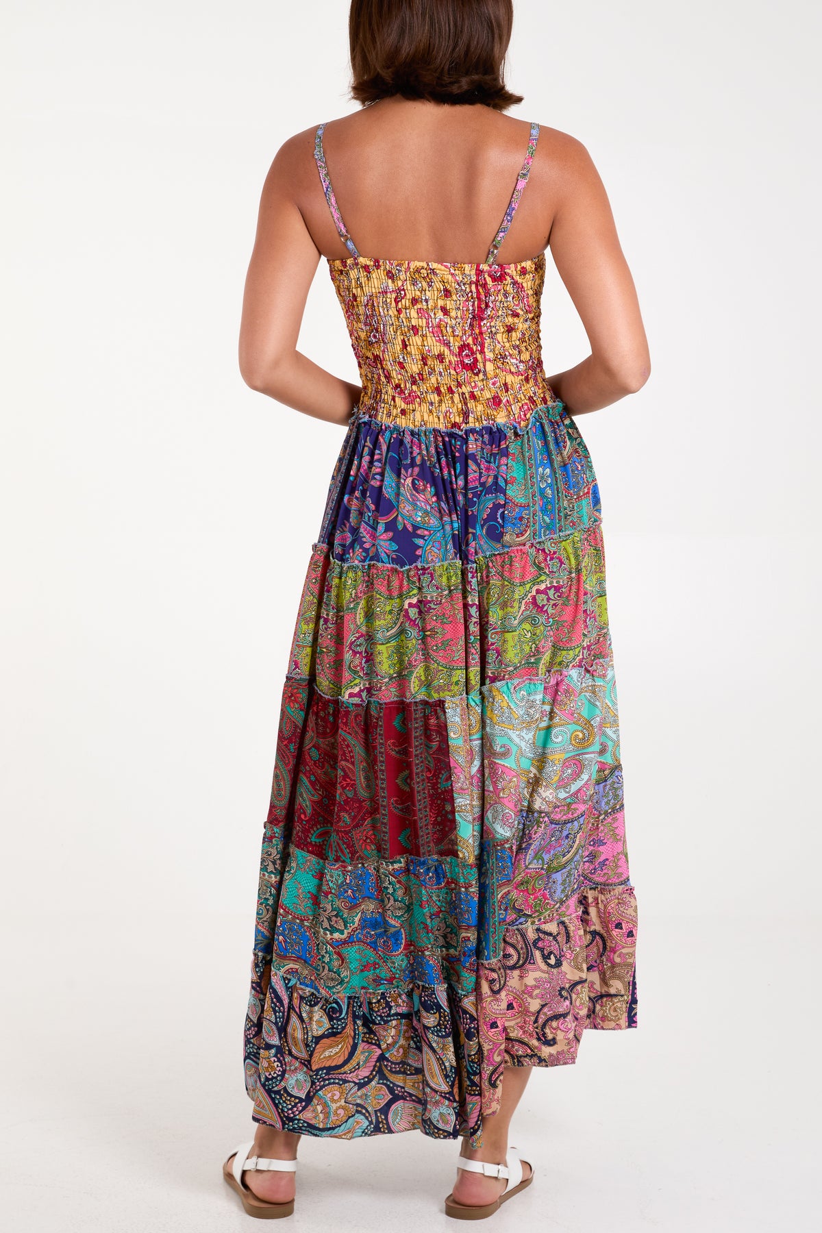 Patchwork Shirred Bodice Cami Dress