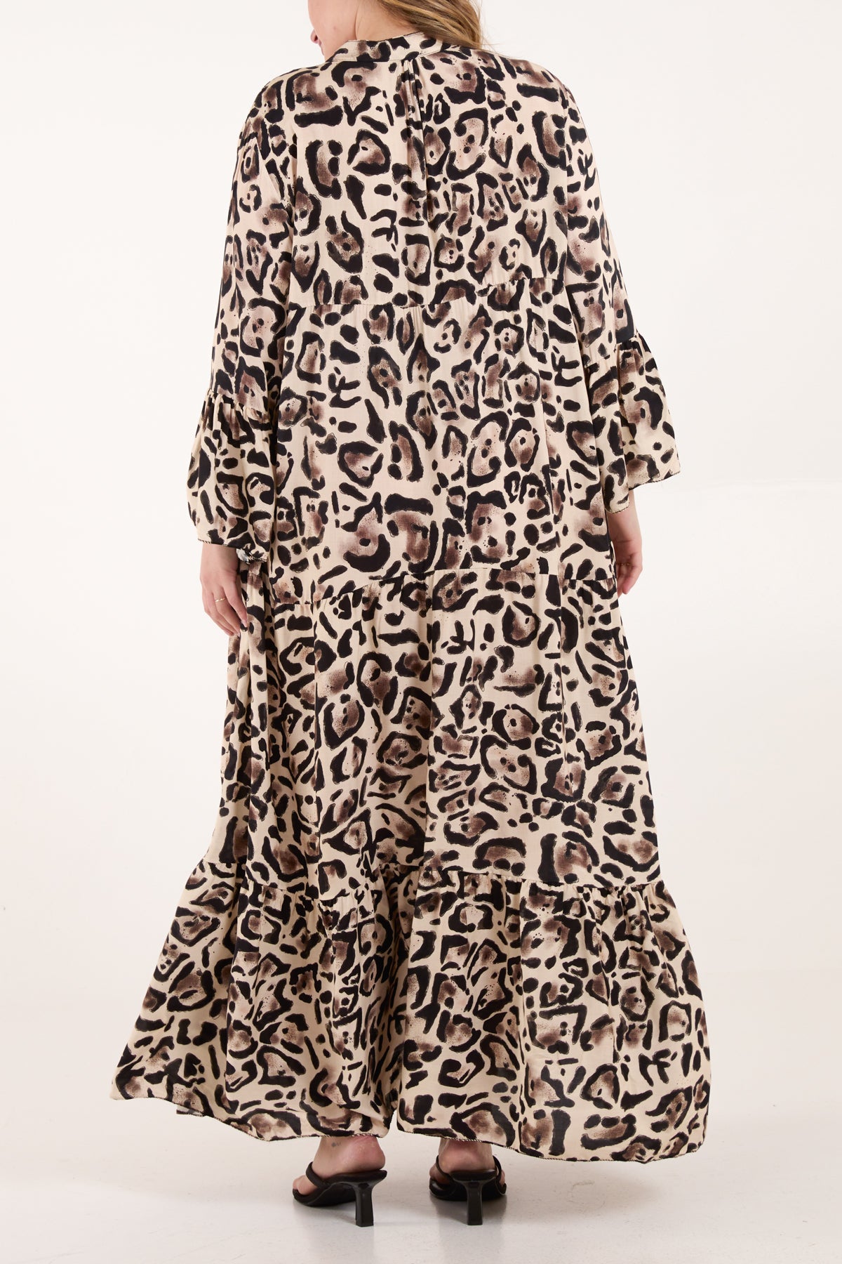 Leopard Print Tiered Shirt Maxi Dress