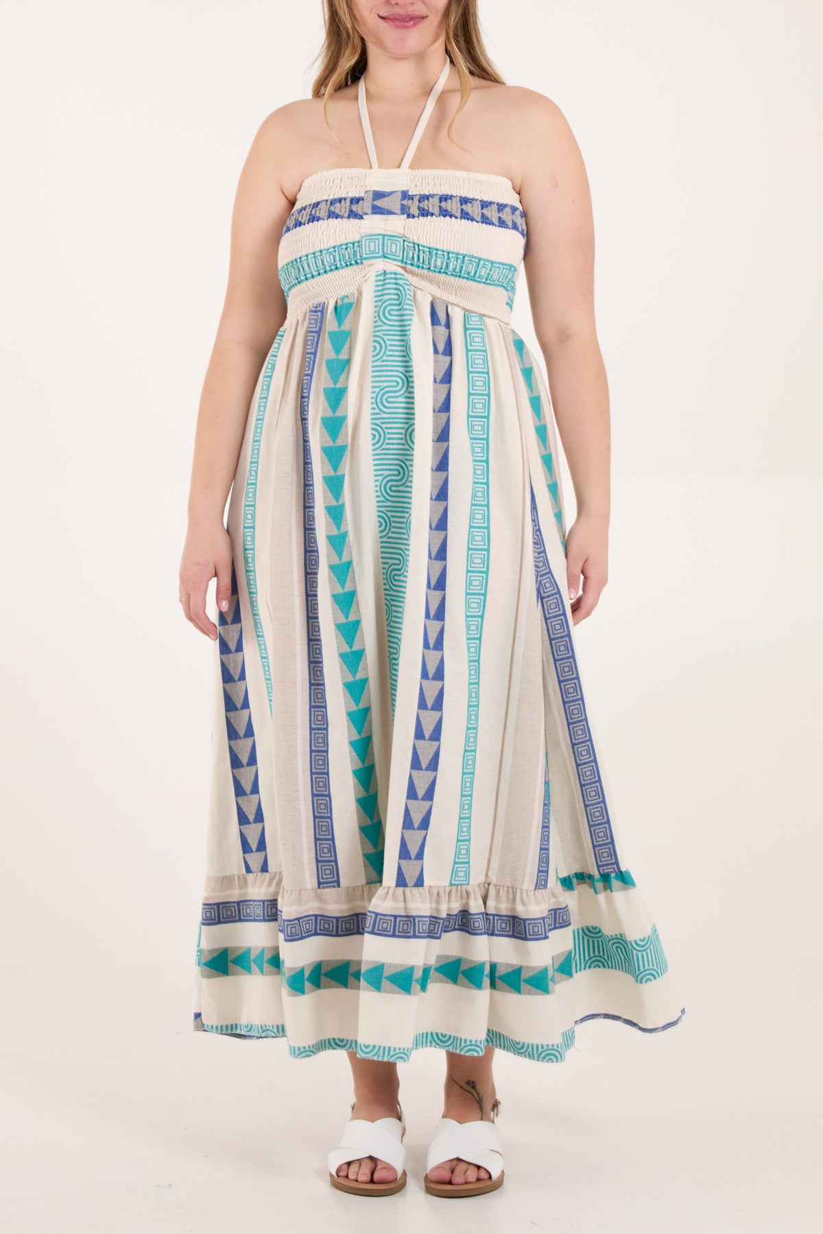 Geometric Strapless Smock Maxi Dress