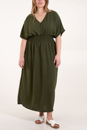 V-Neck Shirred Waist Maxi Dress