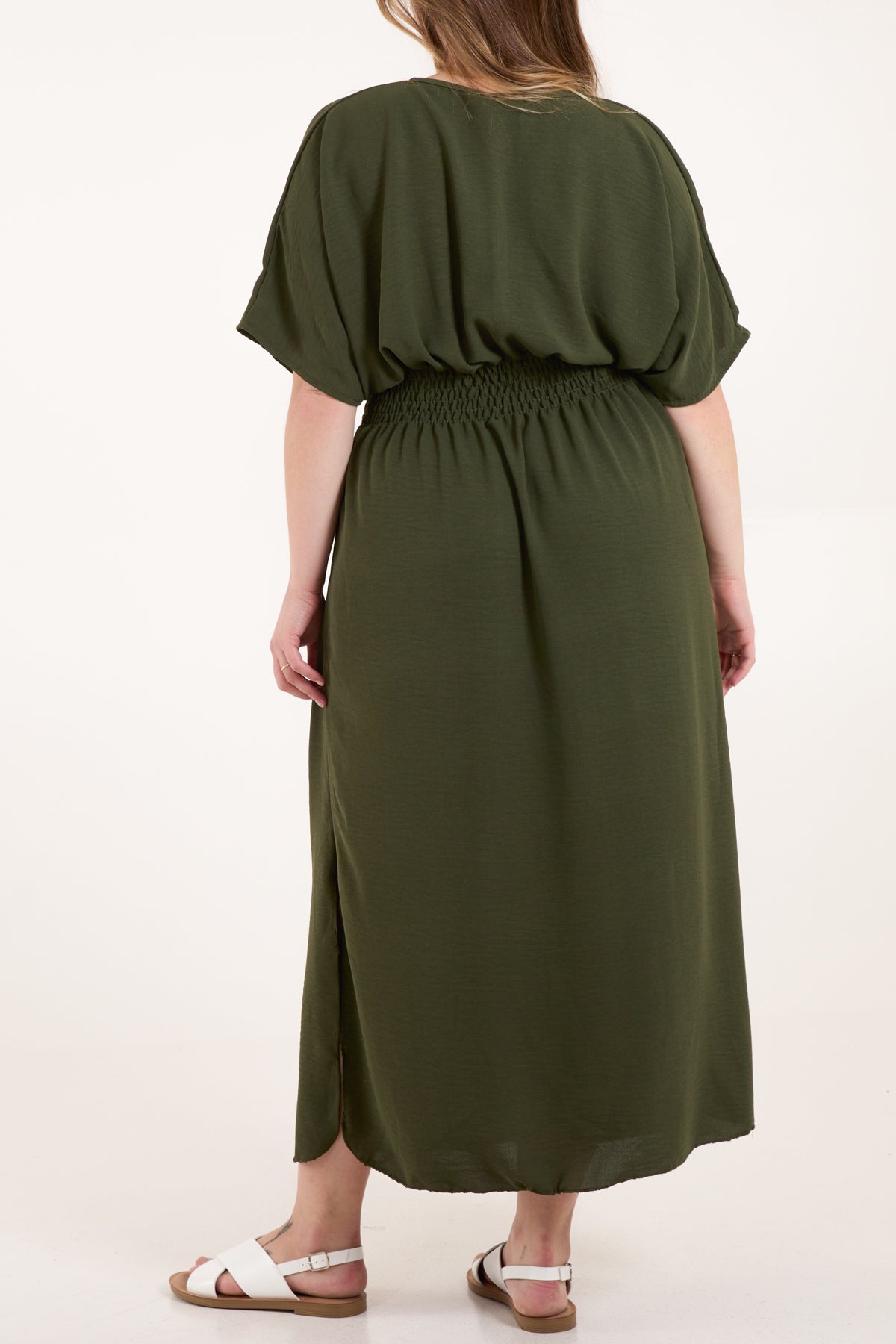 V-Neck Shirred Waist Maxi Dress