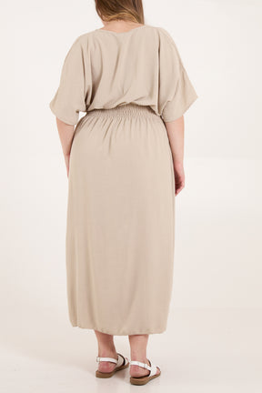 V-Neck Shirred Waist Maxi Dress