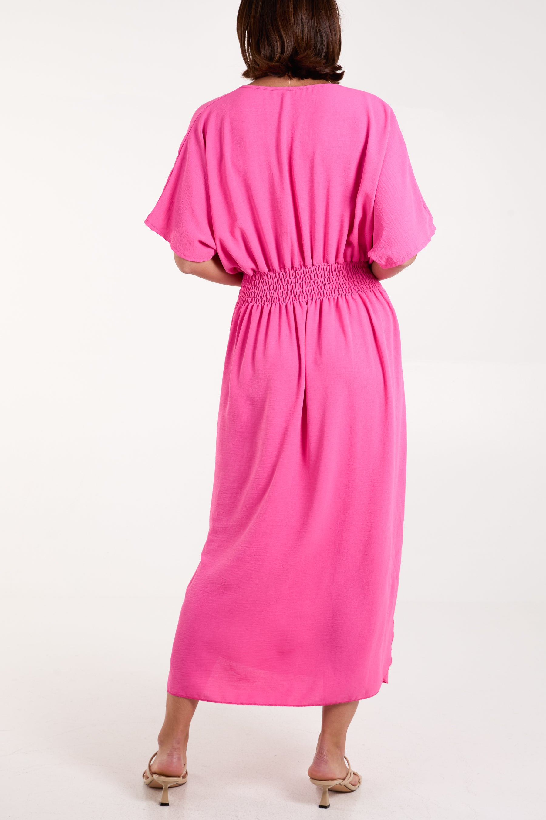 V-Neck Shirred Waist Maxi Dress