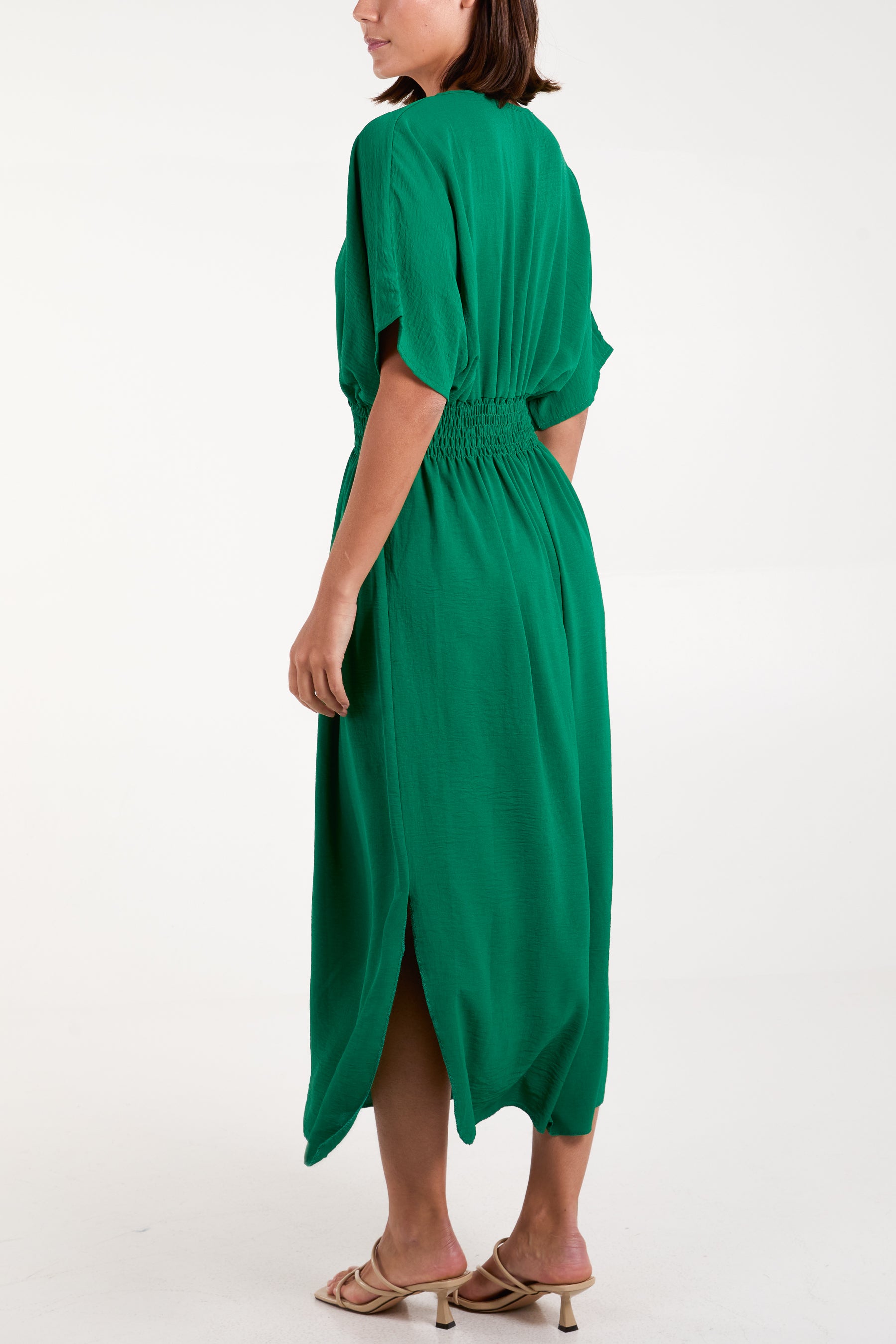 V-Neck Shirred Waist Maxi Dress